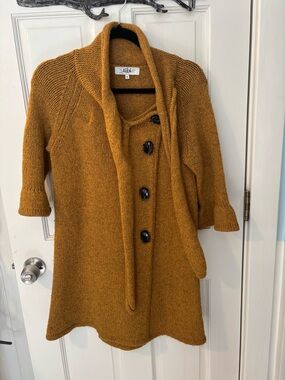 Tibi NY, Mustard Button-Front Shawl Collar Sweater Coat